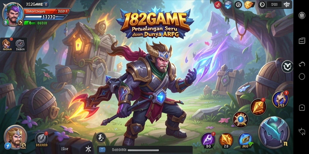 Skrinsut 182GAME yang menunjukkan aksi pertempuran mendebarkan di dunia fantasi.