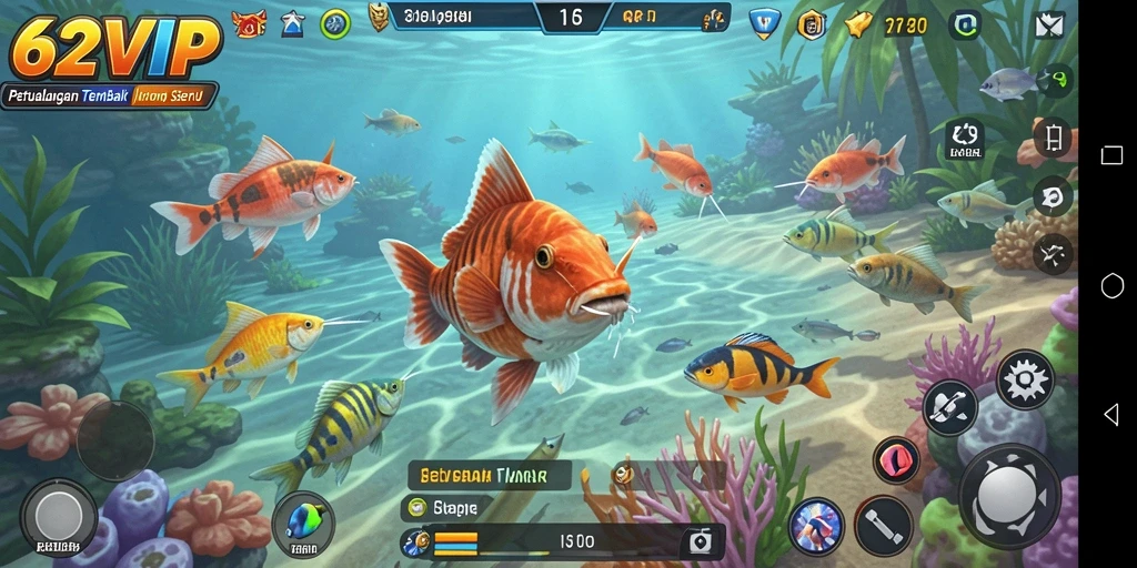 Screenshot gameplay 62VIP menampilkan aksi menembak ikan yang seru.