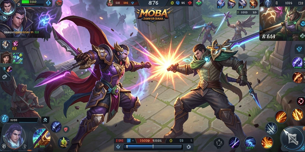Screenshot gameplay 8768 yang menampilkan aksi seru MOBA.