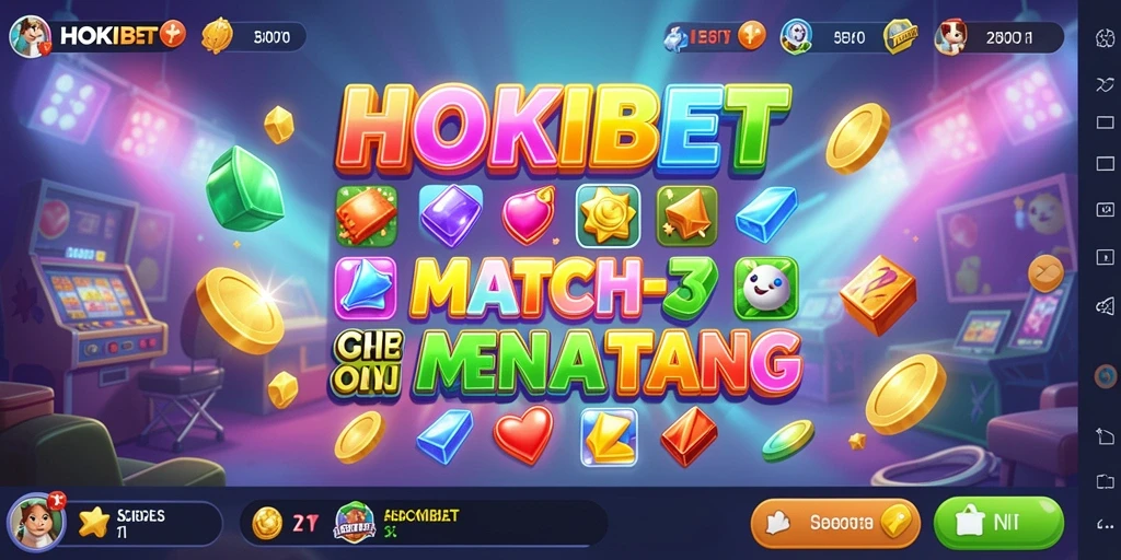 Tampilan gameplay HOKIBET dengan tantangan Match-3 yang menarik.