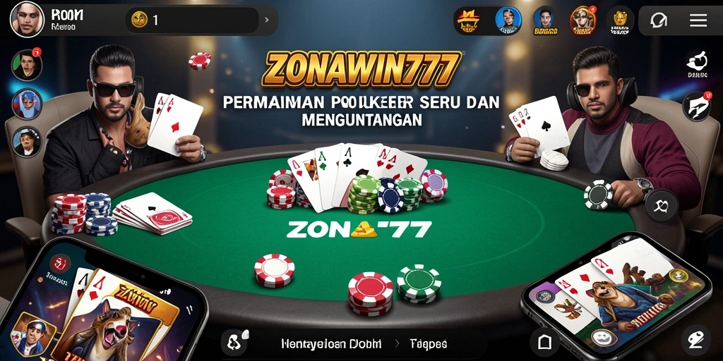 Screenshot utama ZONAWIN777 menampilkan gameplay Poker yang mendebarkan.