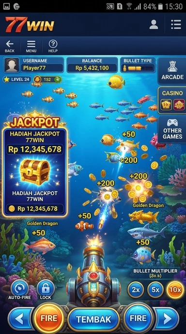 Screenshot aplikasi 77win menampilkan kategori aplikasi yang beragam.